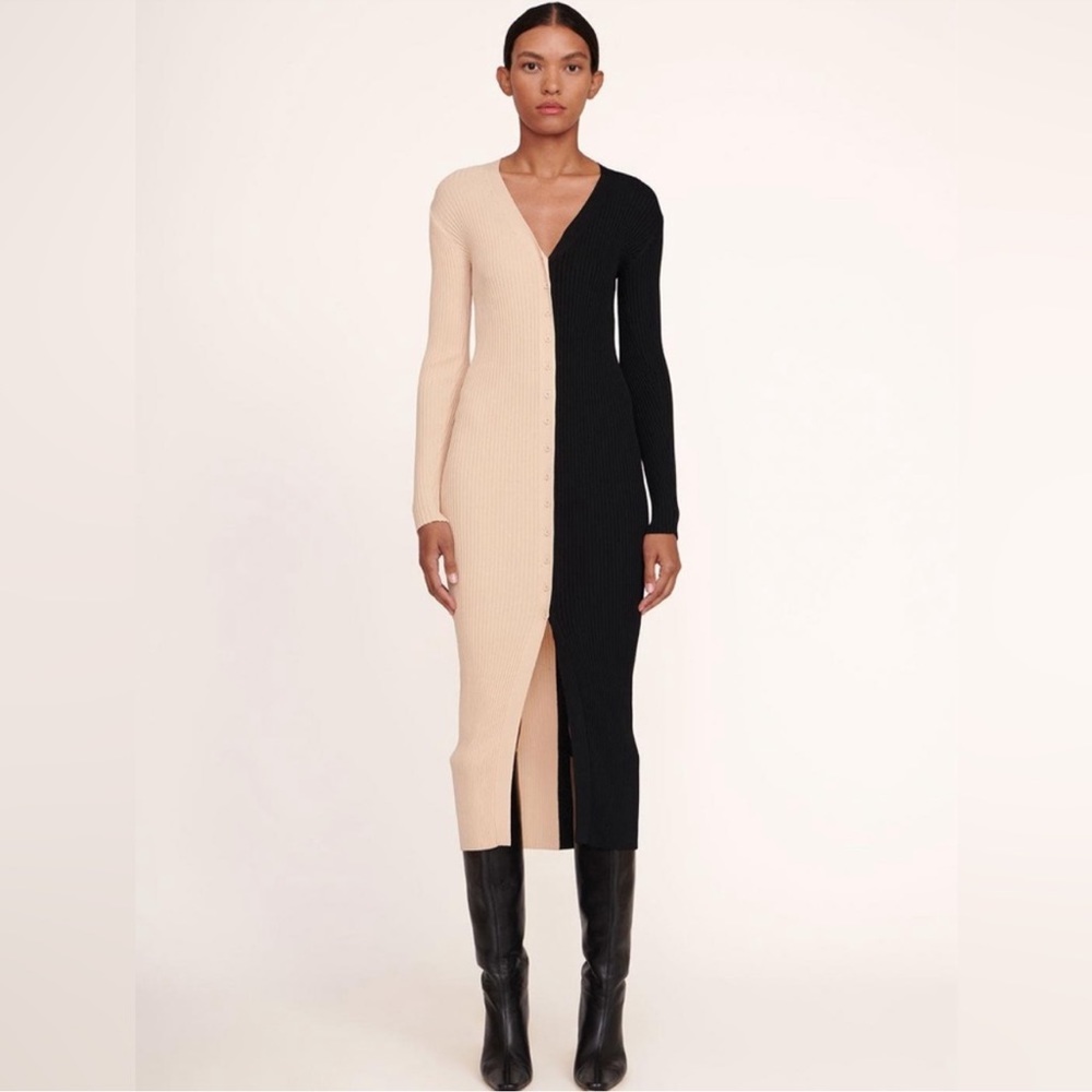 NWT - STAUD - Shoko Sweater Dress - Buff / Black - Large